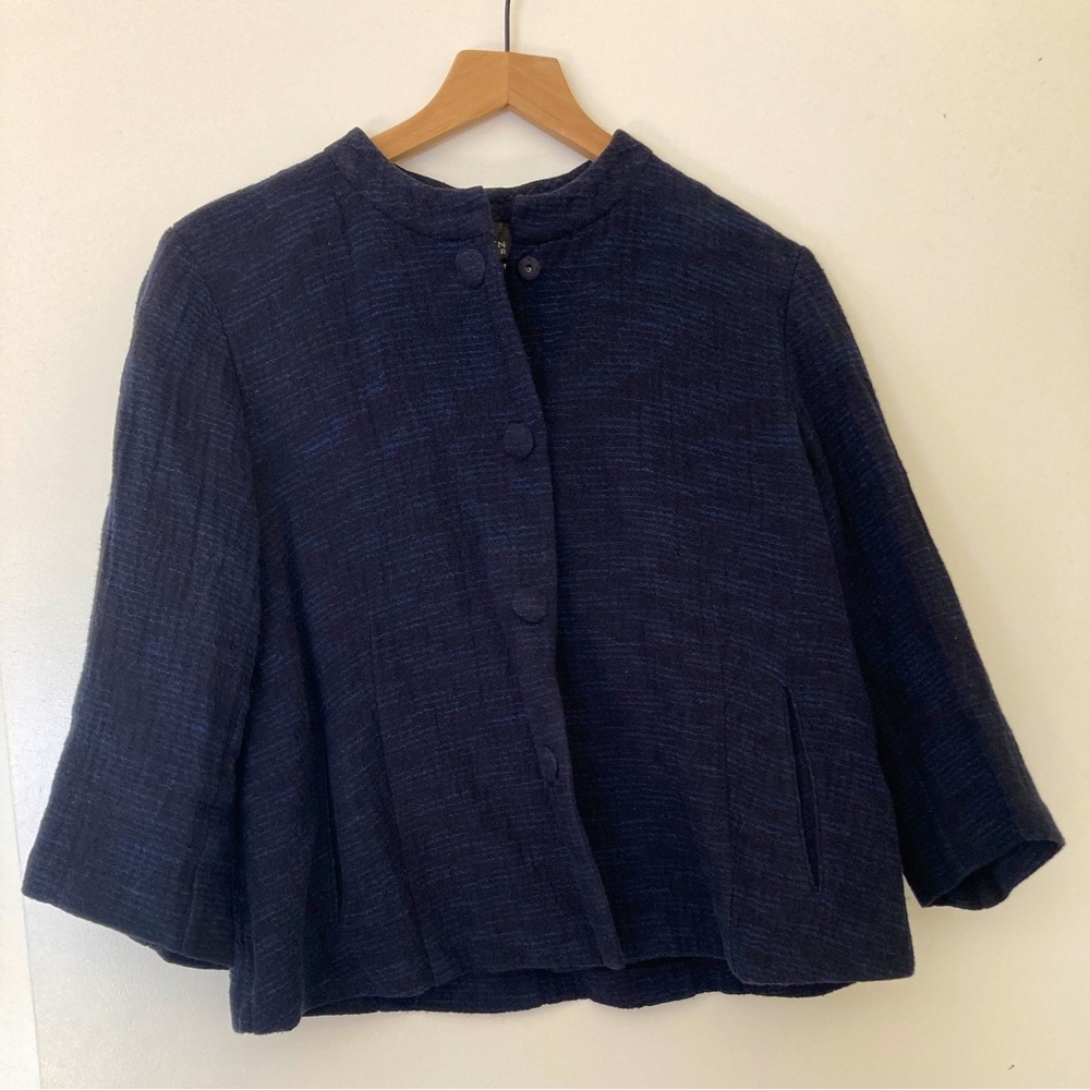 Eileen Fisher cropped blazer, lightweight navy blue/black, size S (oversized)